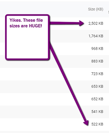 Example of image file sizes that are too large 500kb+