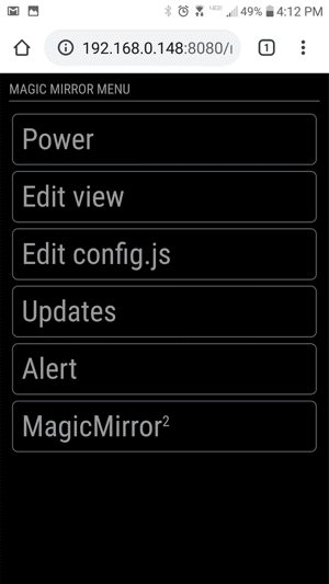 Raspberry Pi MagicMirror menu