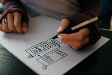 drawing a mobile website wireframe on paper