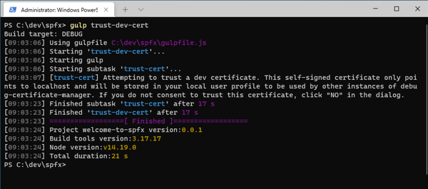 Run gulp trust-dev-cert