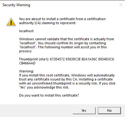 Security warning from running gulp trust-dev-cert