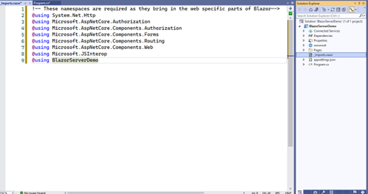 Add a new code file called _Imports.razor to the project’s root folder.
