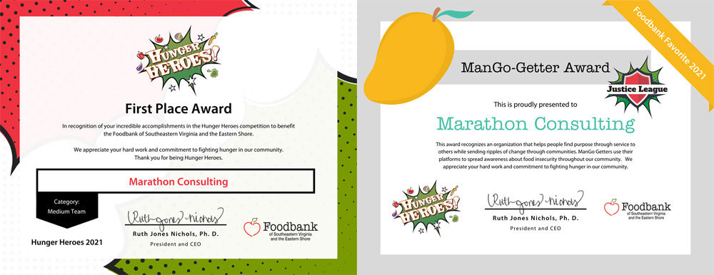 hunger heroes 2021 1st place and mango getter awards marathon consulting