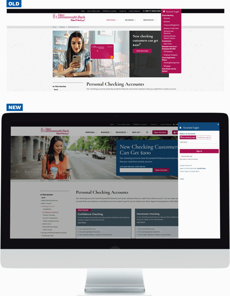 desktop view of homepage with login animation