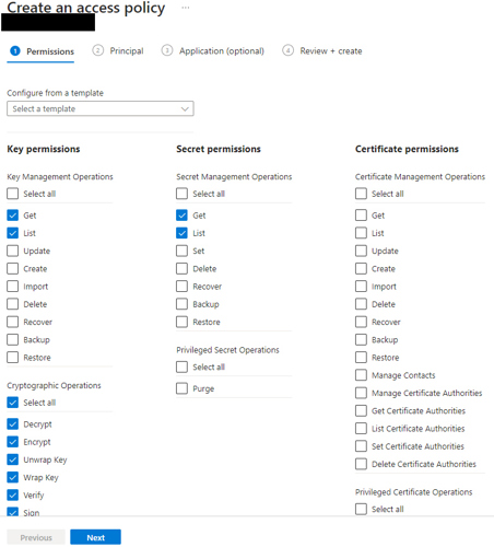 Create an access policy in the Azure Key Vault